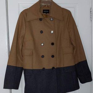 Nine West Wool-Blend Pea Coat- Camel/Gray Colorblock- Size 14